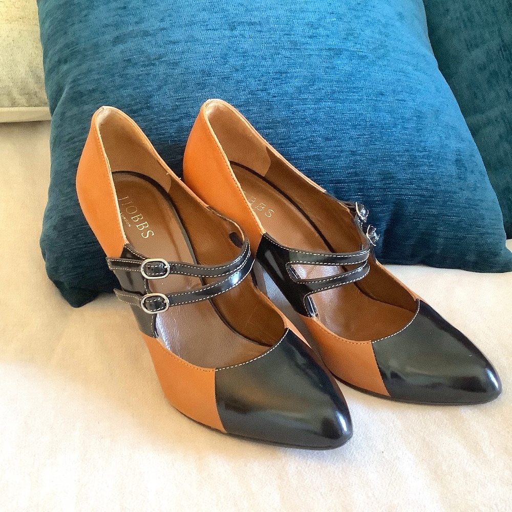 Hobbs Draycott Colourblock Mary Jane High Heel Courts Caramel Black Size 8